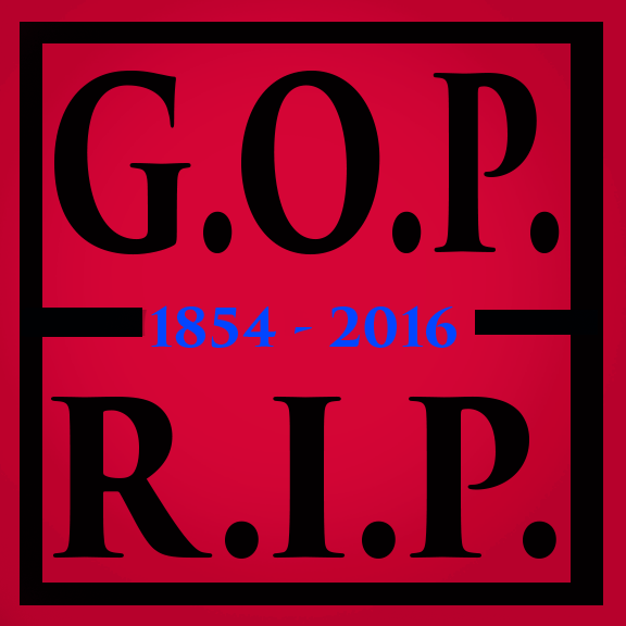 G.O.P. R.I.P. 1854-2016 bumper sticker from Liberal Closet