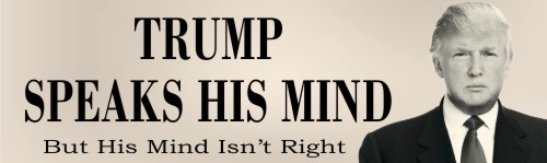 Trump speaks his mind but his mind isn't right anti Trump bumper sticker from Liberal Closet